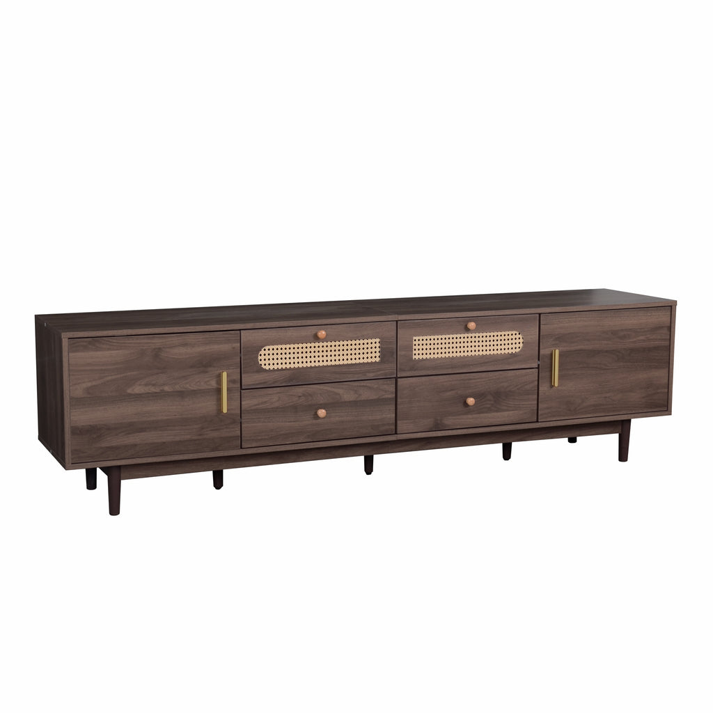 79" Modern Walnut TV Stand for TVs up to 85" with Rattan Doors
