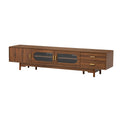79" Modern Walnut TV Stand with Fluted Glass Doors & Drawers
