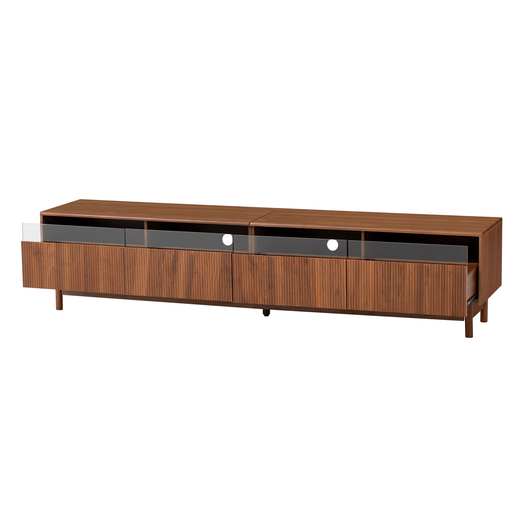 79" Modern Walnut TV Stand for TVs up to 85" with Fluted Glass Drawers