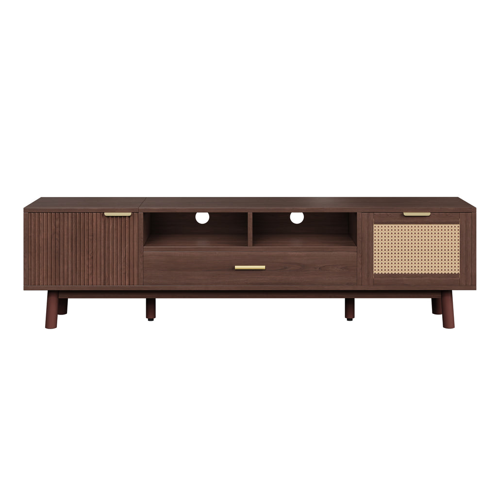 67" Modern Rattan TV Stand for TVs up to 75" with Soft-Close Doors