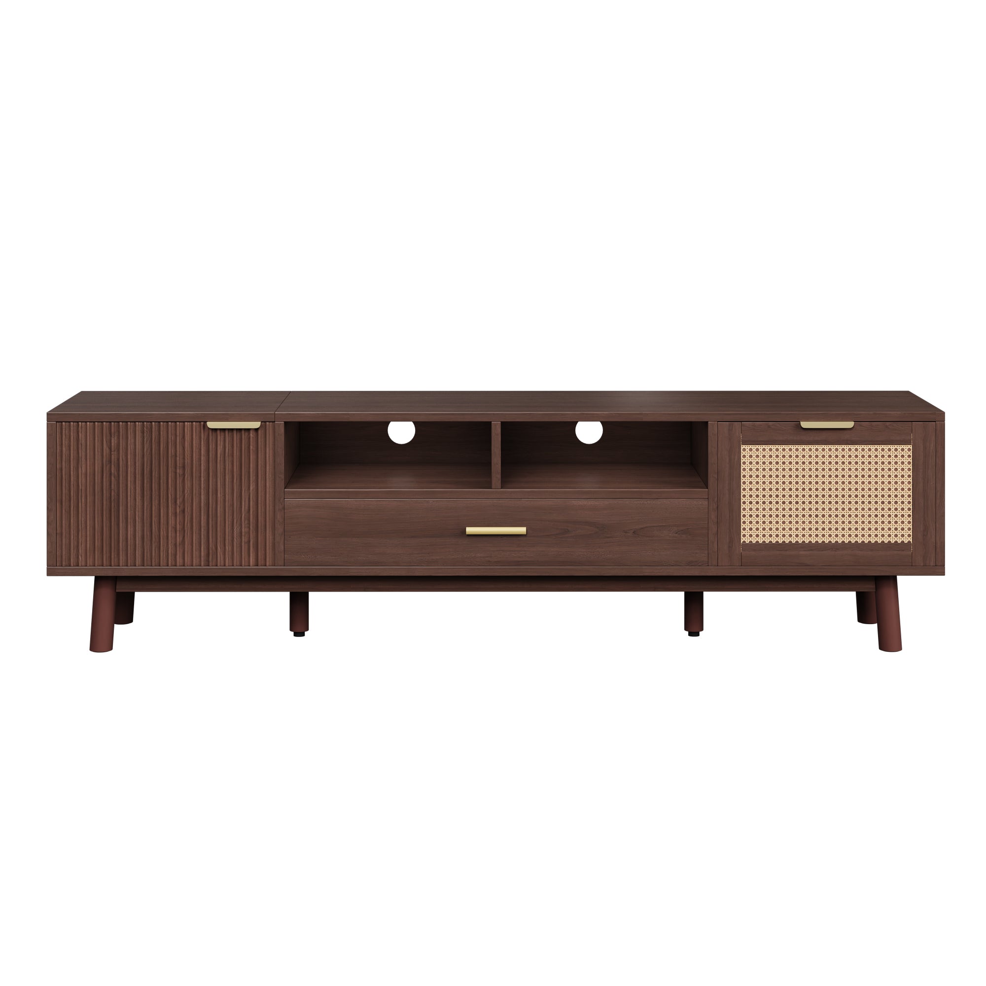 67" Modern Rattan TV Stand for TVs up to 75" with Soft-Close Doors