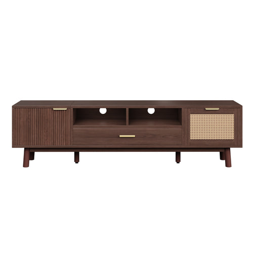67" Modern Rattan TV Stand for TVs up to 75" with Soft-Close Doors