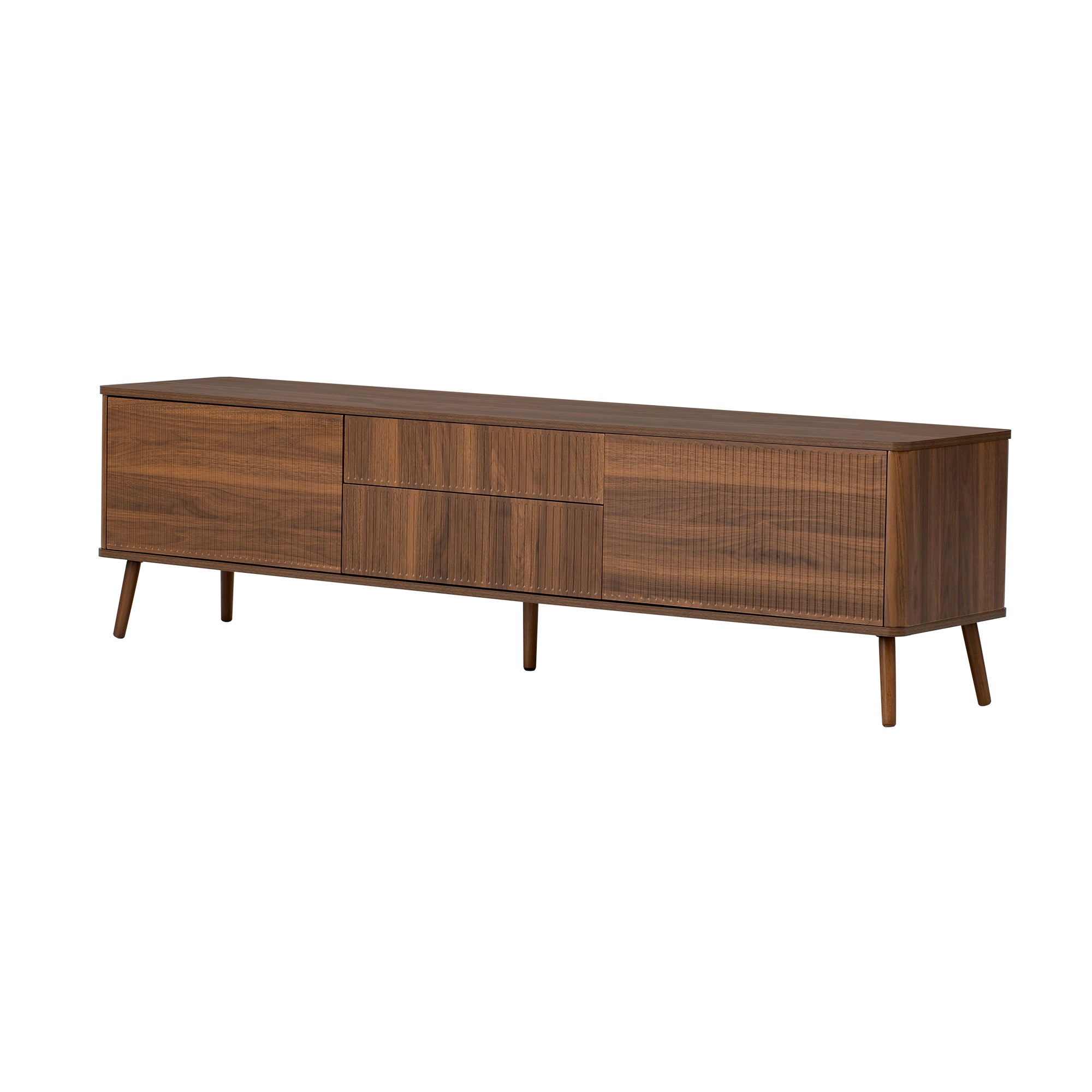 70" Modern Walnut TV Stand for TVs up to 80" with Fluted Doors