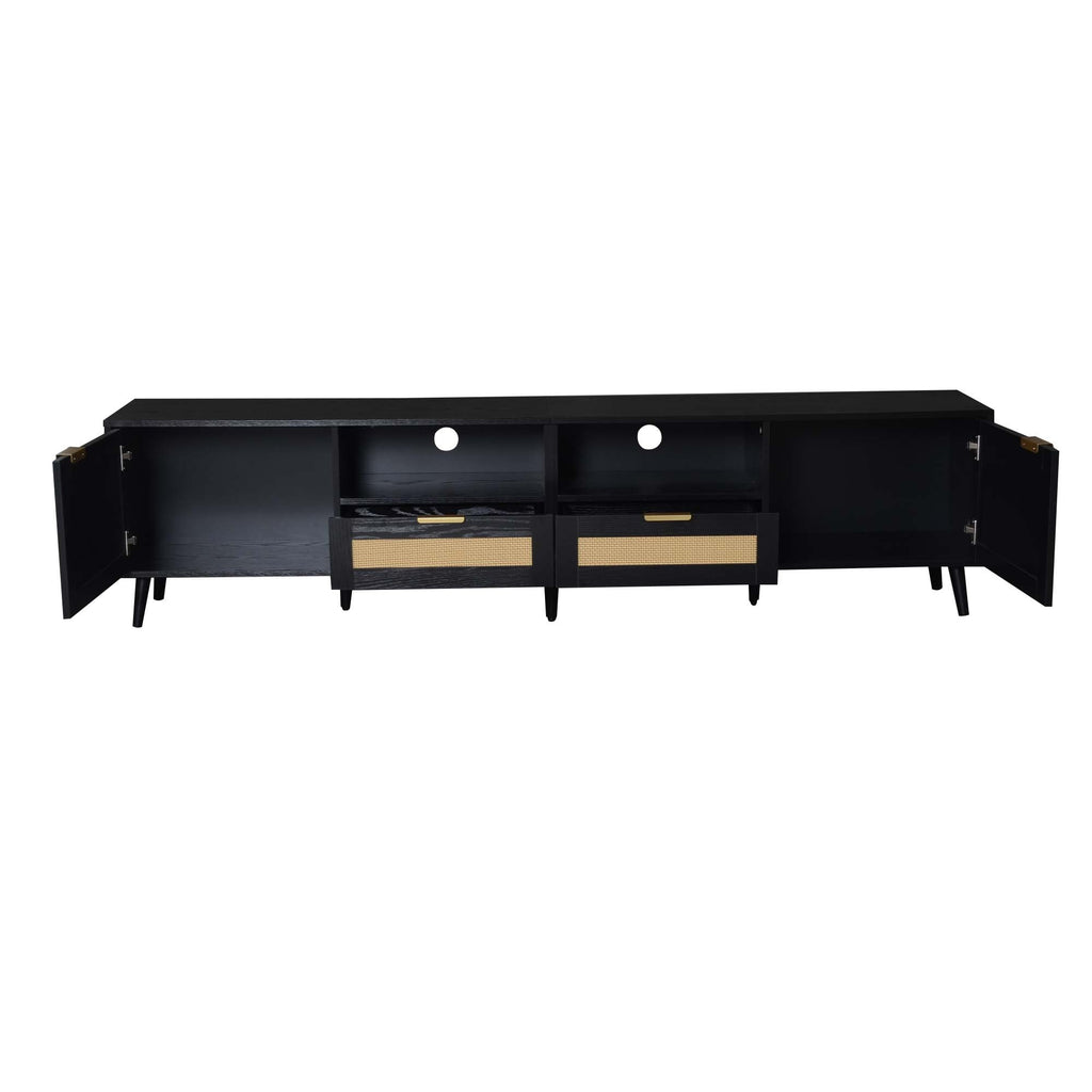 79" Modern Farmhouse Black Rattan TV Stand for TVs up to 85"