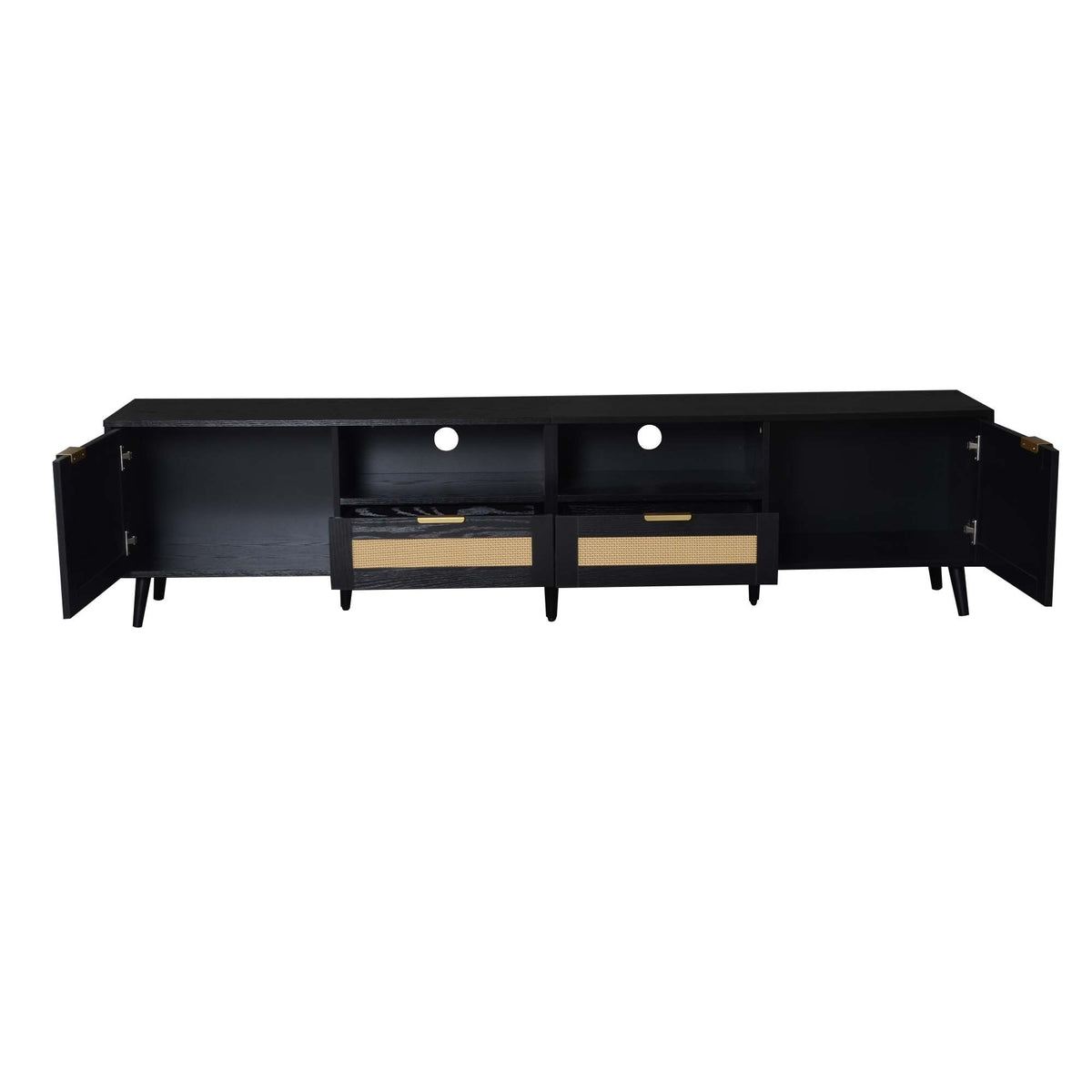 79" Modern Farmhouse Black Rattan TV Stand for TVs up to 85"