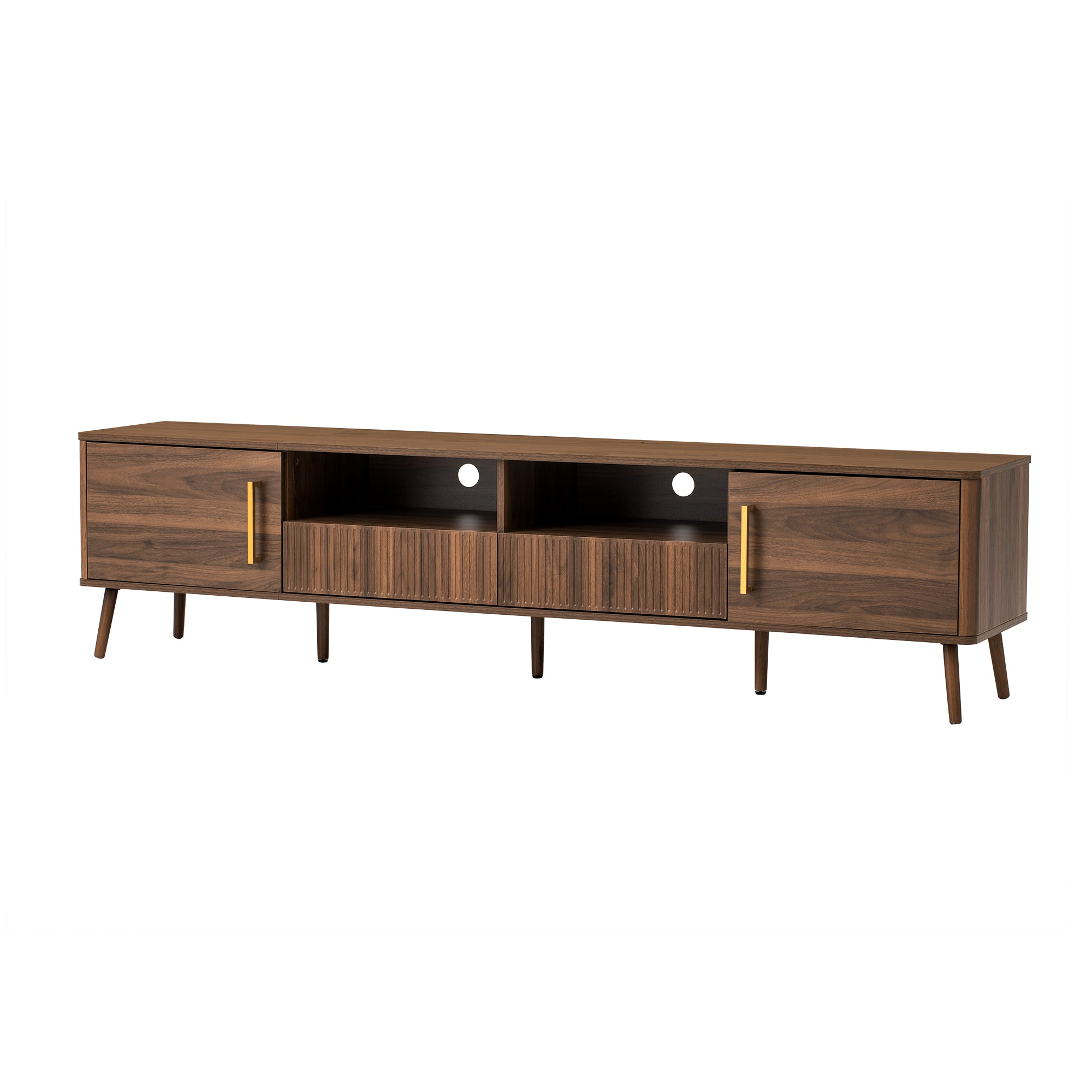 79" Modern Walnut TV Stand for TVs up to 85" with Fluted Drawers