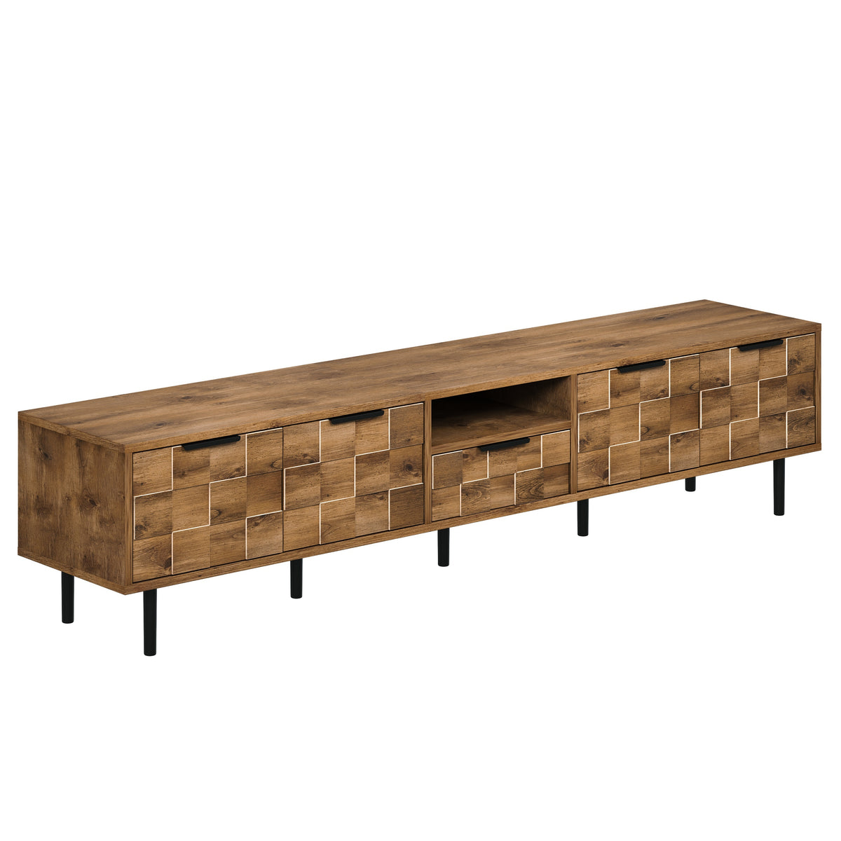 79" Modern Walnut Rattan TV Stand for TVs up to 85" with 3 Doors