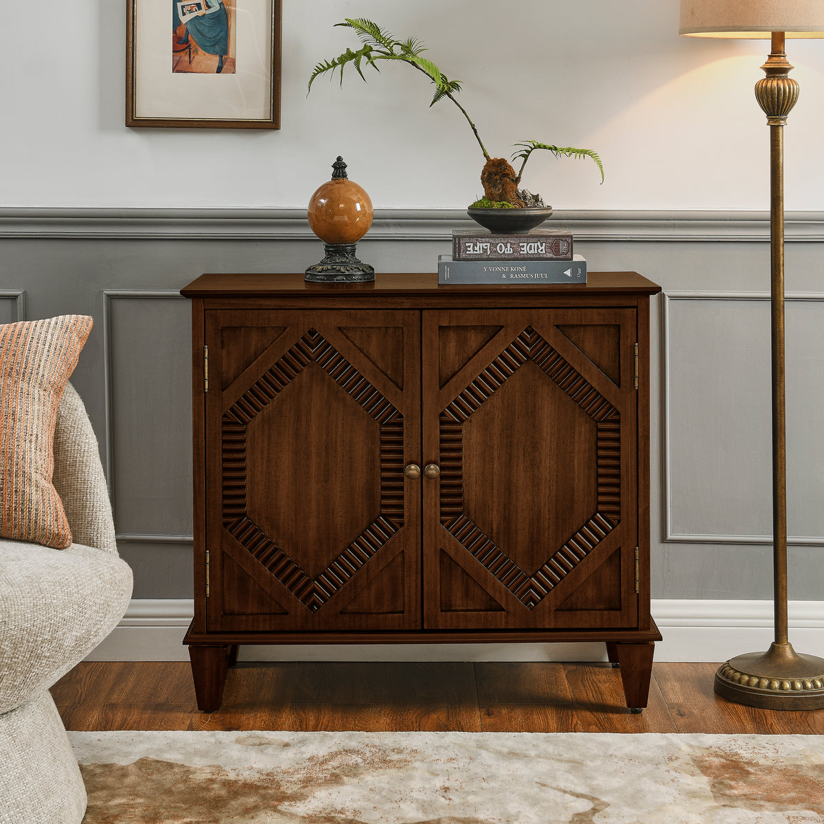 34" Mid-Century Modern Walnut Sideboard Buffet Cabinet