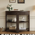 PlushPad Fluted Half Moon Console Table, Espresso with Drawer & Shelves