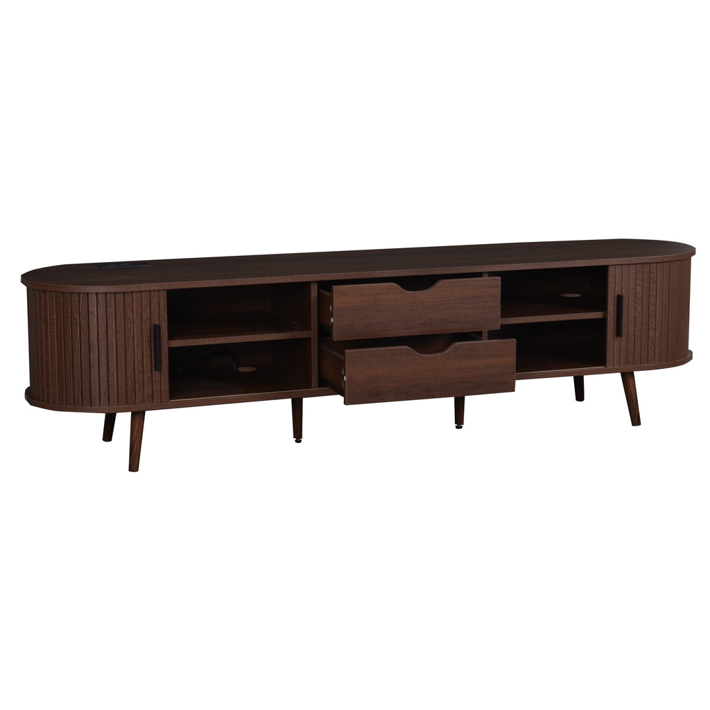 70" Mid-Century Modern TV Stand for TVs up to 80" with Tambour Doors & Power Outlet