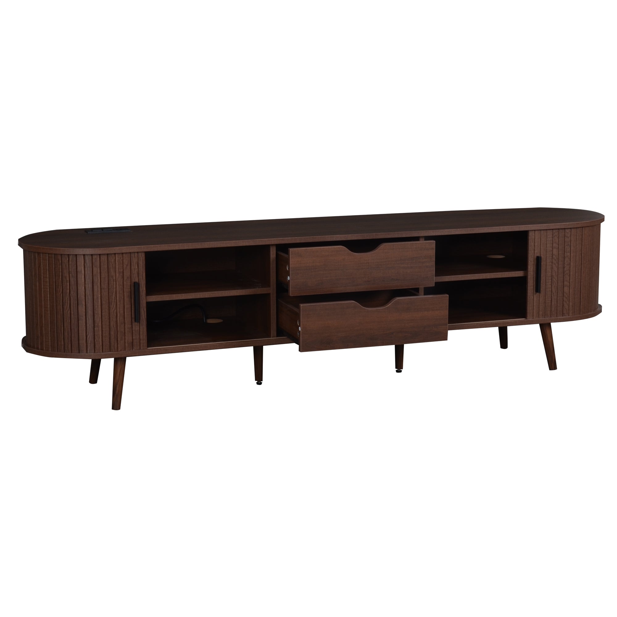 70" Mid-Century Modern TV Stand for TVs up to 80" with Tambour Doors & Power Outlet