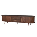79" Retro Walnut TV Stand for TVs up to 85" with Rattan Doors