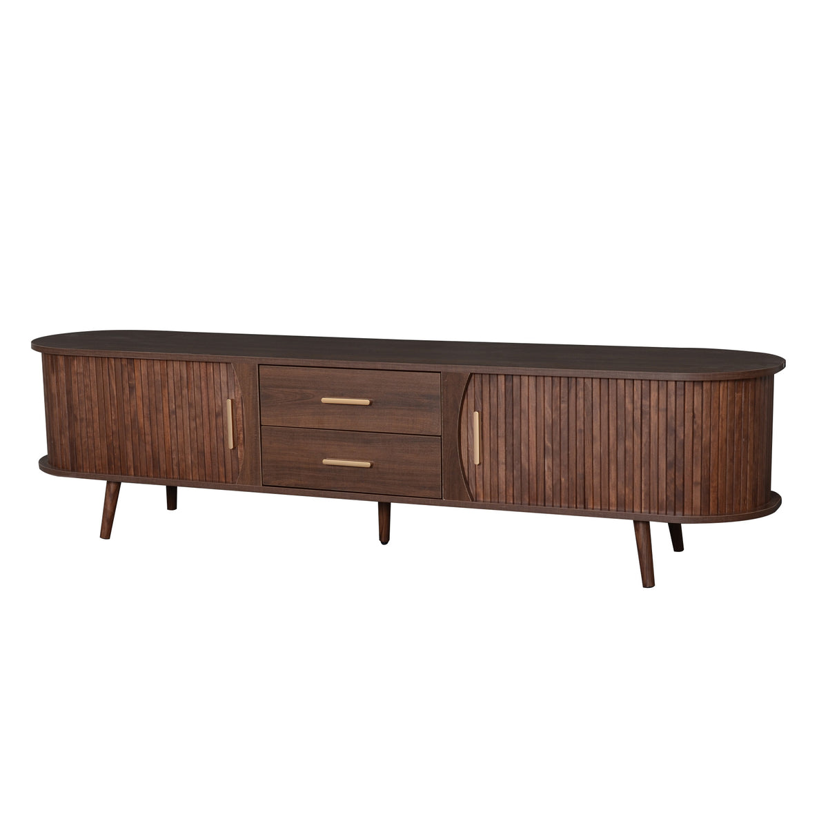 79" Retro Walnut TV Stand for TVs up to 85" with Rattan Doors