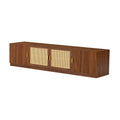 79" Retro Walnut TV Stand for TVs up to 85" with Rattan Doors