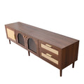 79" Retro Walnut TV Stand for TVs up to 85" with Rattan Doors