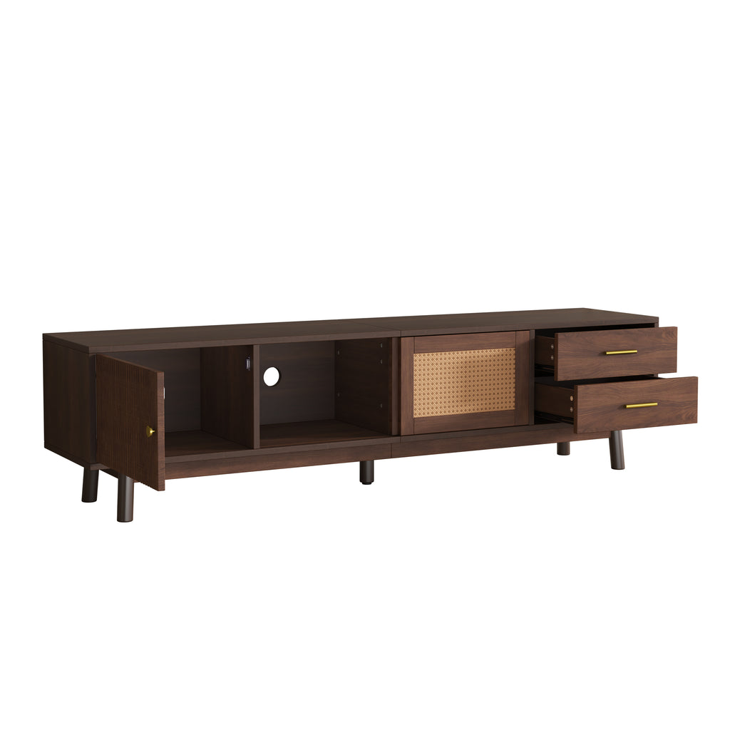 71" Mid-Century Modern Rattan TV Stand for TVs up to 80"