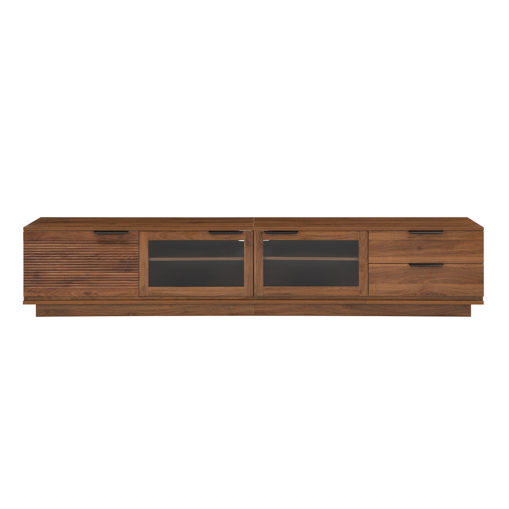 87" Modern Rattan TV Stand with LED Lights for TVs up to 90"