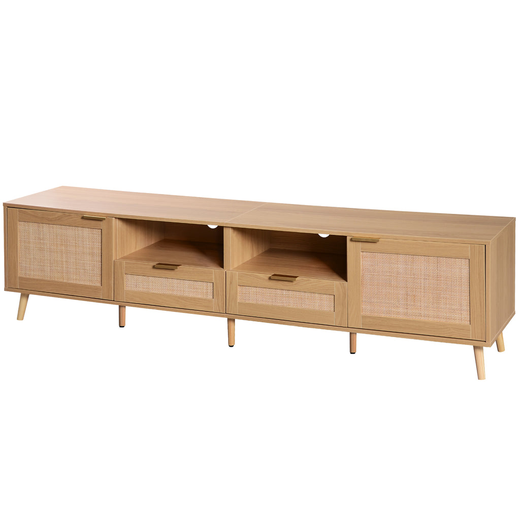 79" Modern Farmhouse Wood Rattan TV Stand for TVs up to 85"