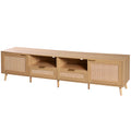 79" Modern Farmhouse Wood Rattan TV Stand for TVs up to 85"