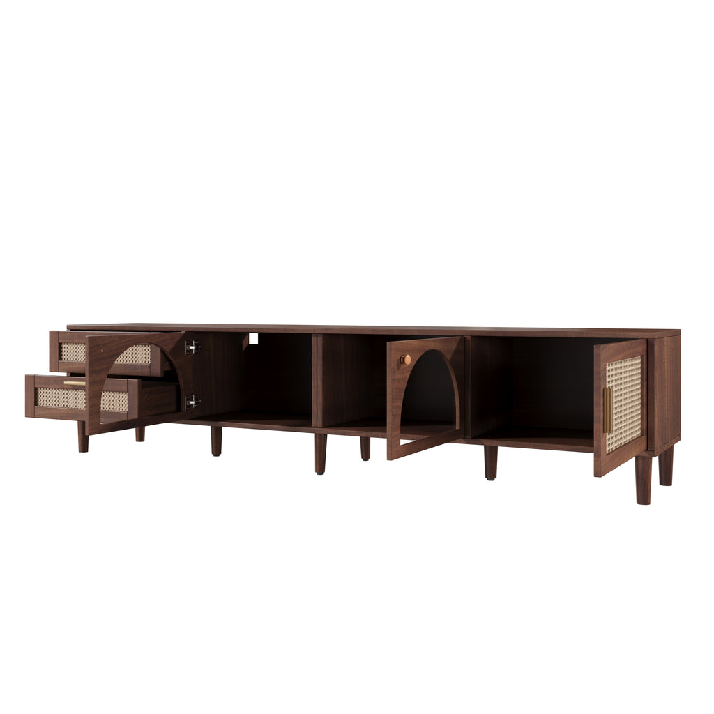 87" Modern Rattan TV Stand with LED Lights for TVs up to 90"